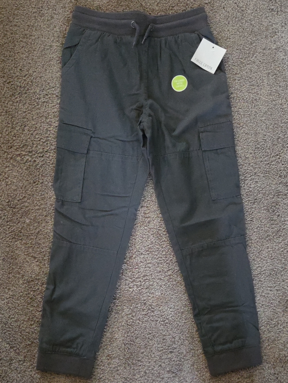 Falls Creek Jersey Lined Kids Cargo Jogger Pants with Elastic Drawstring Waist